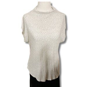 DENVER HAYES Cream light grey leopard print cowl turtleneck top MEDIUM LARGE tee
